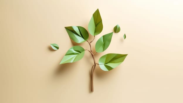 Paper Plant With Vibrant Foliage on a Neutral Beige Background.
