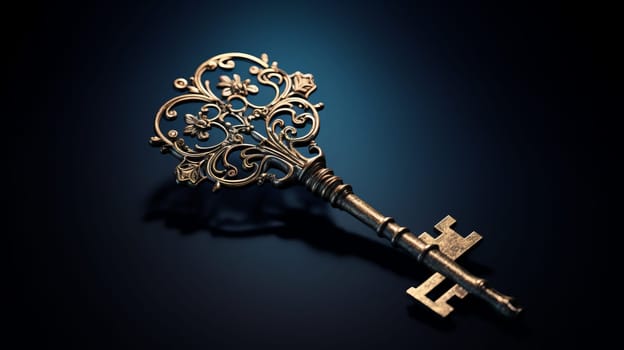 Golden Key with Cross in Elegant Design.