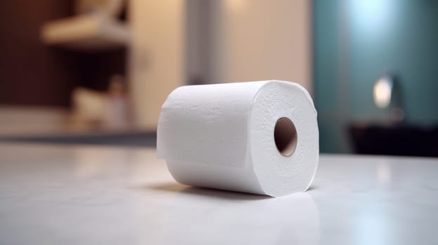A Convenient and Essential Roll of Bathroom Tissue Resting on a Solid Surface.