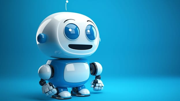 Blue and White Robot Standing on a Blue Background.