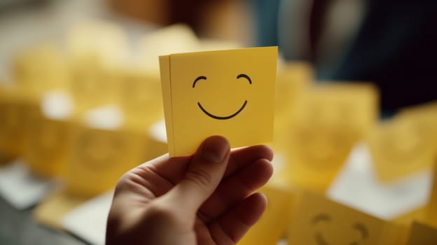 A Joyful Hand Holding a Bright Note of Happiness.