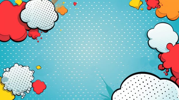 A pop art colorful background with speech bubbles.