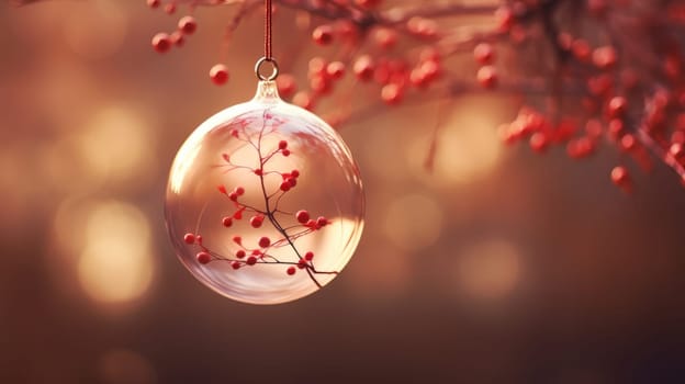 Glass Ornament Hanging From Tree Branch.