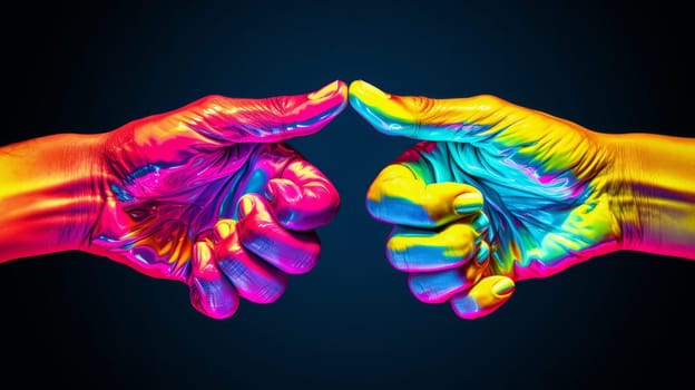 A pair of hands that are painted in different colors.