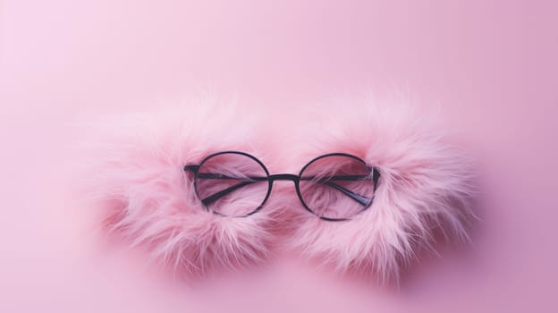 Black Glasses with Fluffy Pink Fur Ball.