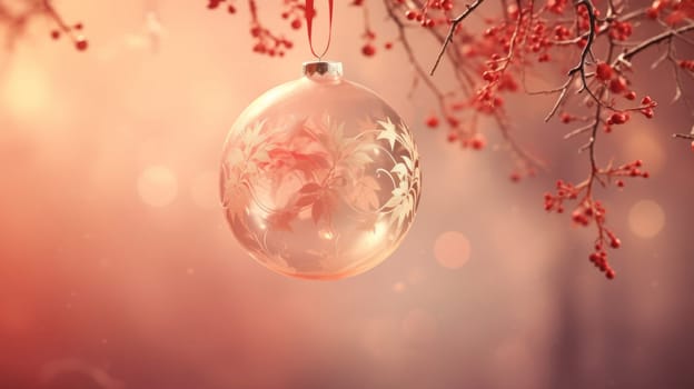 Glass Ornament Hanging From Tree Branch.