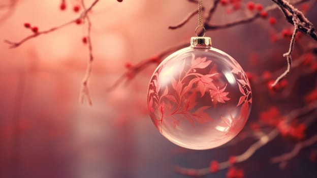 A Shimmering Glass Ornament Hanging From a Branch.
