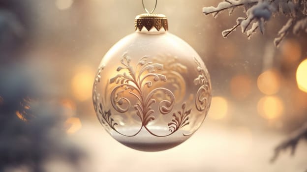 White Christmas Ornament Hanging From Tree.