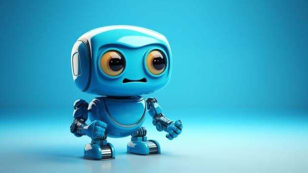 A blue robot with big eyes and a smile.