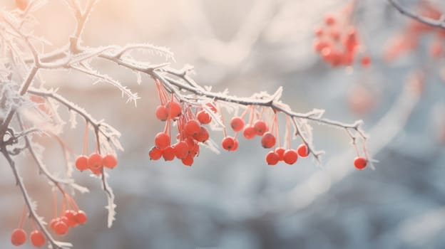 Hanging Red Berries on Tree Branch.