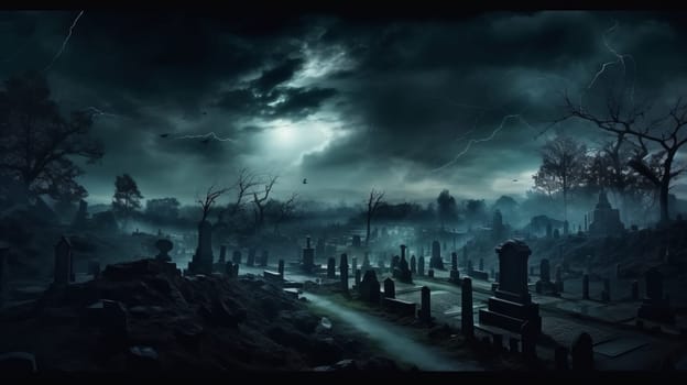 A Serene Cemetery Under the Starry Night Sky.
