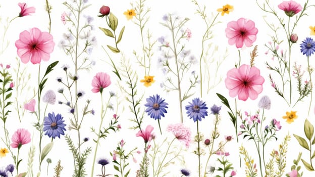 A painting of a wild flowers that are on a white surface.