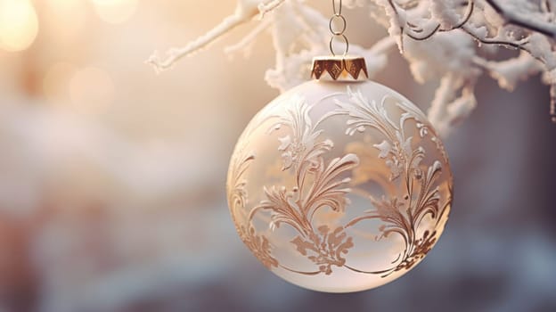 A Shimmering Holiday Ornament Hanging from a Festive Christmas Tree.