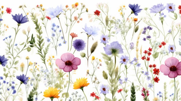 A painting of a wild flowers that are on a white surface.