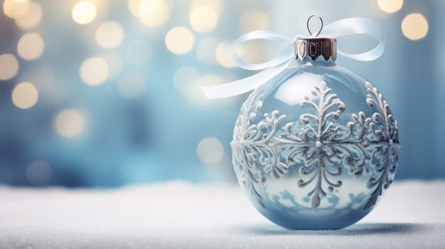 Blue Christmas Ornament with White Ribbon.