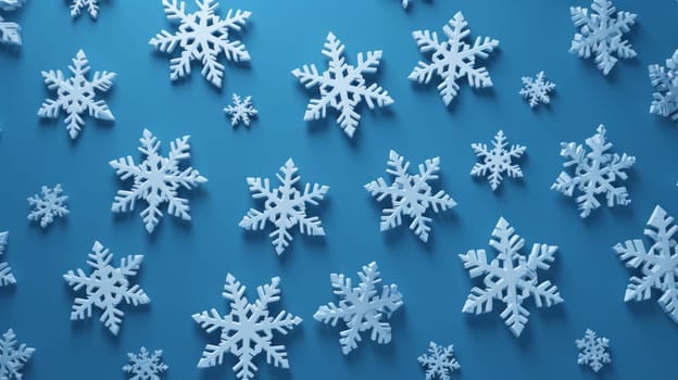 A group of snowflakes sitting on top of a blue surface.