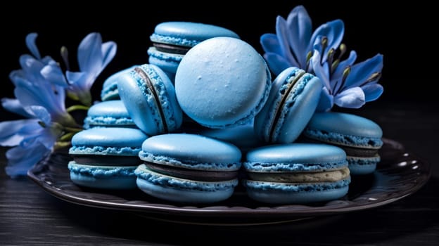 A Plate of Delicate Macaroons Surrounded by Beautiful Blooms.