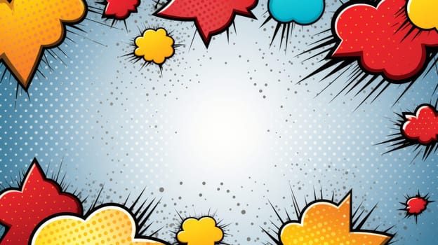 A pop art colorful background with speech bubbles.