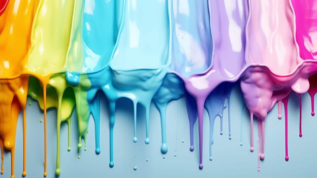 A Vibrant Array of Paint Colors on a Cool Blue Canvas.