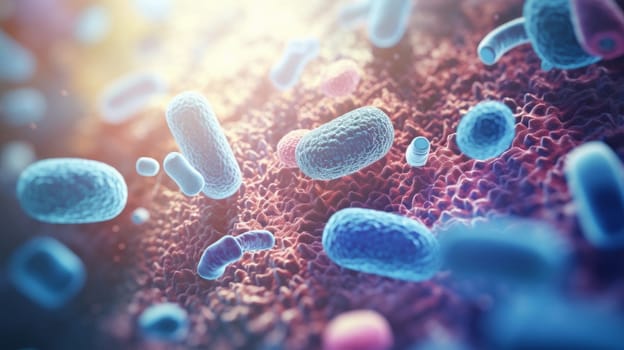 Probiotics bacteria, microflora. Microorganisms under microscope.