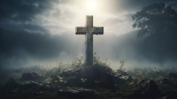 Nighttime Cross Illuminated in Open Field.