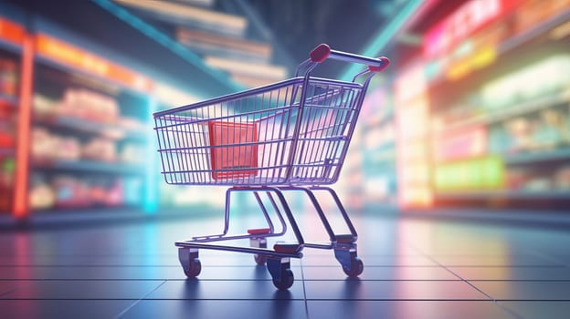 A Lone Shopping Cart Abandoned on Store Floor.