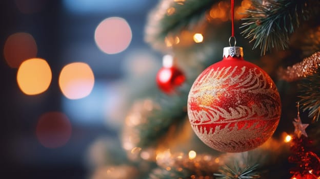 A christmas ornament hanging from a christmas tree.