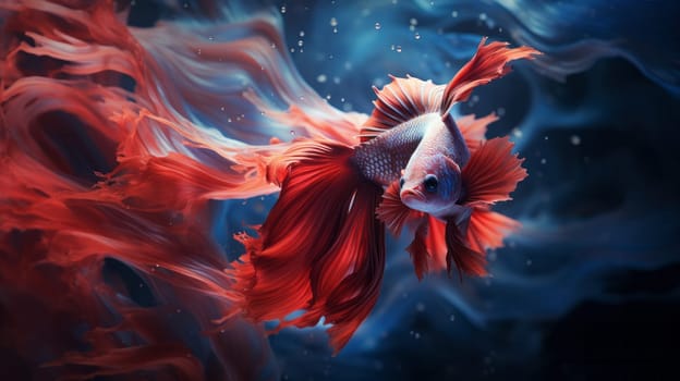 A painting of a red and blue fish.