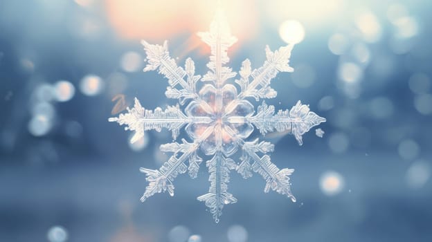 Close-Up of Delicate Snowflake on Softly Blurred Background.