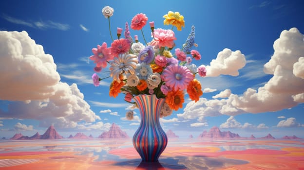 A vase filled with lots of colorful flowers.