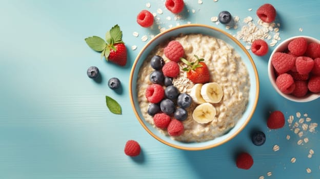 A Delicious Bowl of Oatmeal Topped with Fresh Berries and Sliced Bananas.