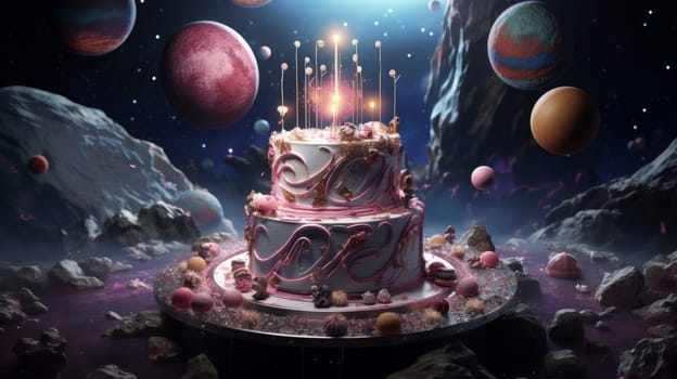 Planetary Cake with Festive Candles.