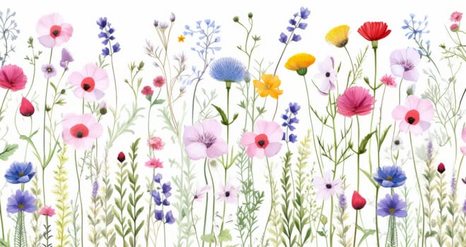 A painting of a wild flowers that are on a white surface.