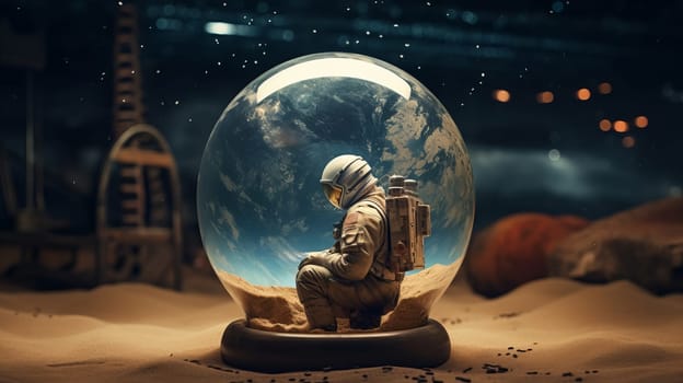 A Serene Moment in a Transparent Sphere Surrounded by Beach Sand.