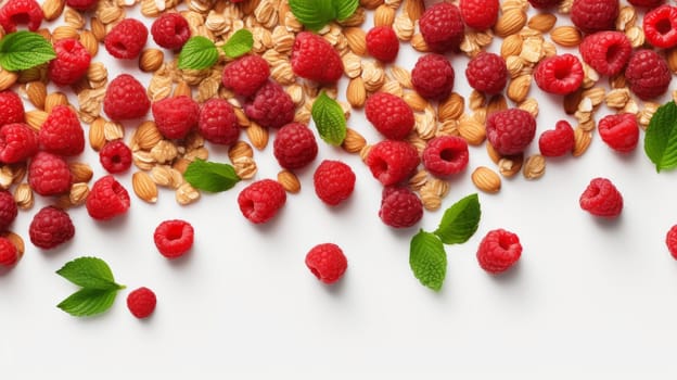 Delicious Raspberry Almond Mint Medley on Clean White Background.