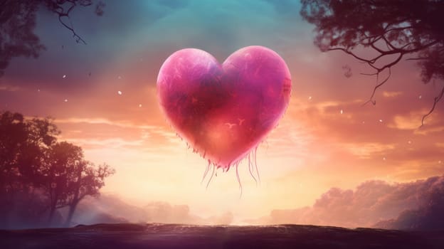 Heart-Shaped Balloon Flying High in the Sky.