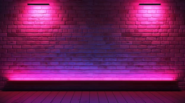 A Brick Wall Illuminated by Three Vibrant Red Lights.