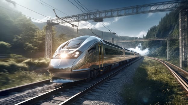 Silver Train Speeding Through Enchanting Woodlands.