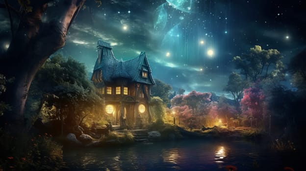 A Serene Nighttime Retreat Amongst Nature's Canopy.