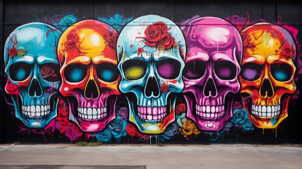 Skulls on the Wall: An Eerie Display of Artistic Urban Decay.