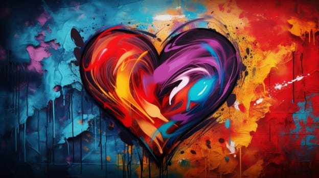 A Vibrant Heart Mural Gracing a Brick Wall.