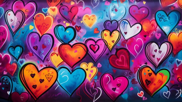 Colorful Hearts Adorning a Building in a Whimsical Display.
