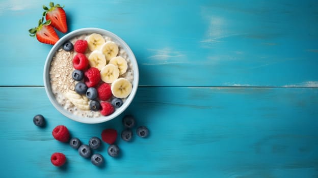 A Delicious Bowl of Oatmeal with Fresh Berries and Sliced Bananas.