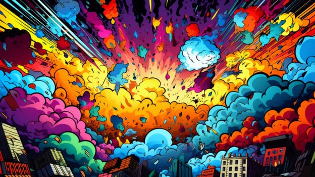 Vibrant Cityscape with Colorful Clouds.