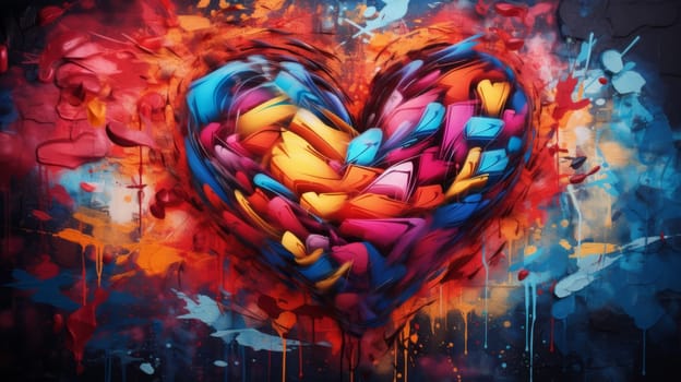 Abstract street art grafitti heart shape background.