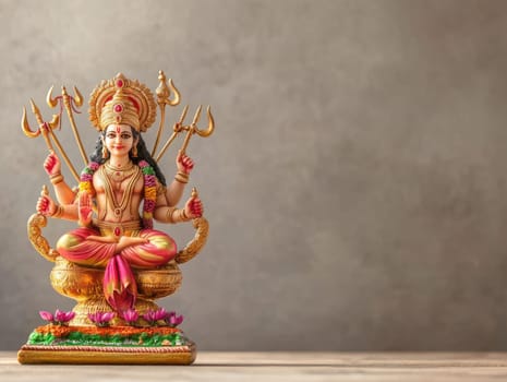 Ultra realistic dussehra background with goddess statue and copy space for celebration design.
