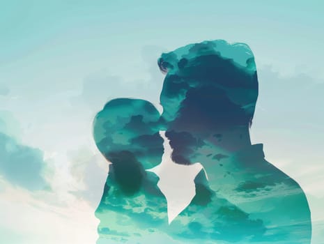 Heartfelt father-child silhouette on father's day with artistic sky background.