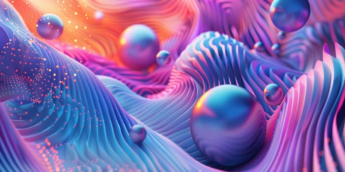 Abstract colorful waveforms with spheres - vibrant design for creative projects.