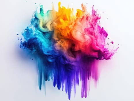 Vibrant colorful ink explosion on white background for creative design.