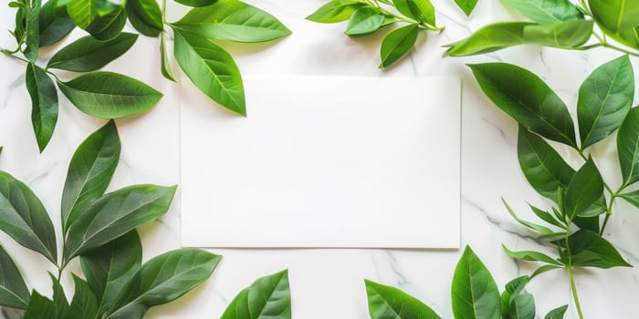 Elegant card design for birthday or wedding with green leaf background.